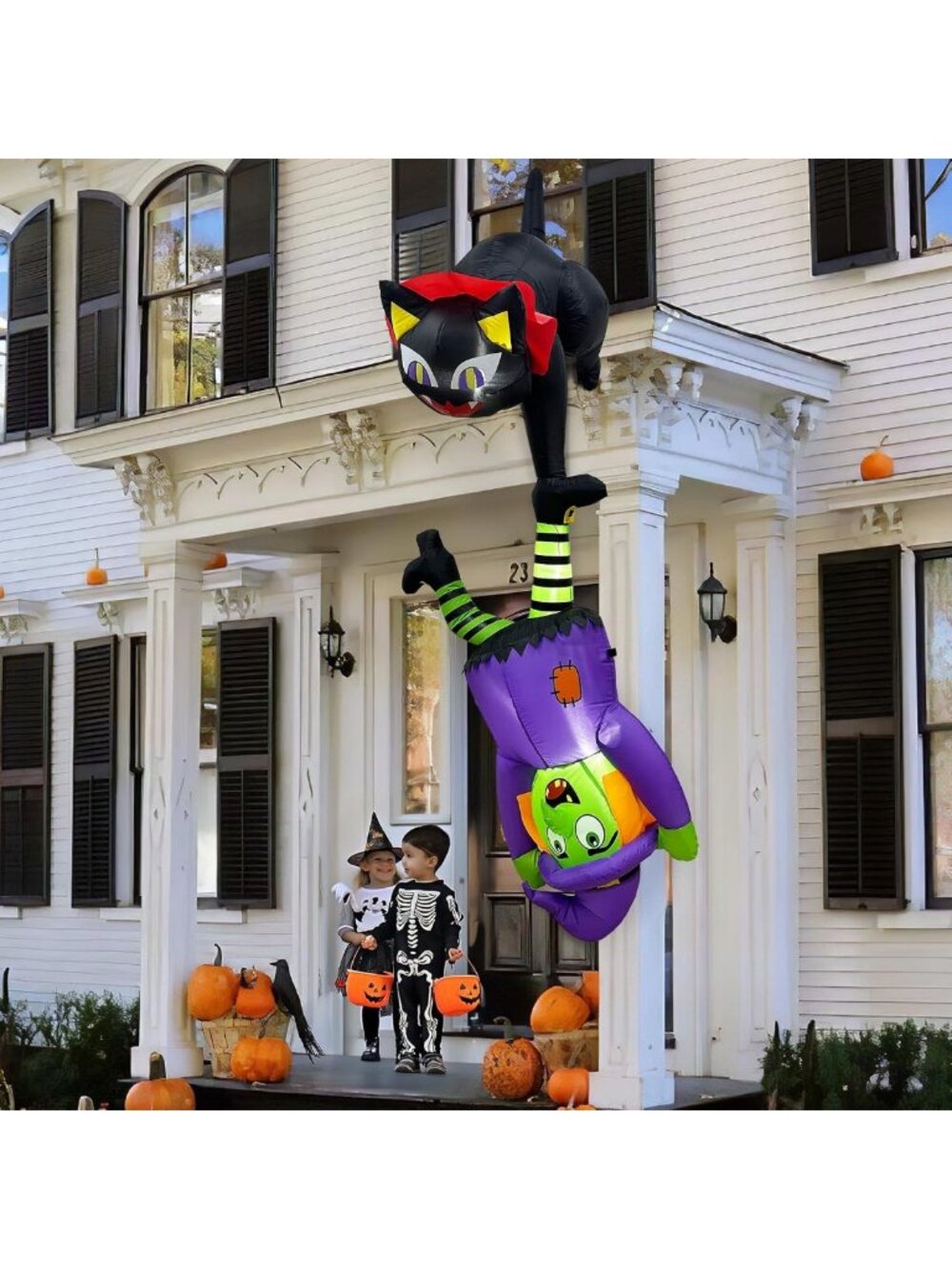 8FT Inflatable Witch Cat Halloween Decoration | Outdoor Yard Decor, Spooky Fun